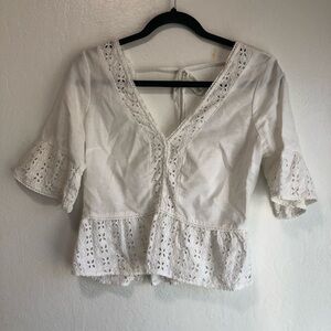 Abercrombie White Eyelet Deep V Top cottagecore coquette